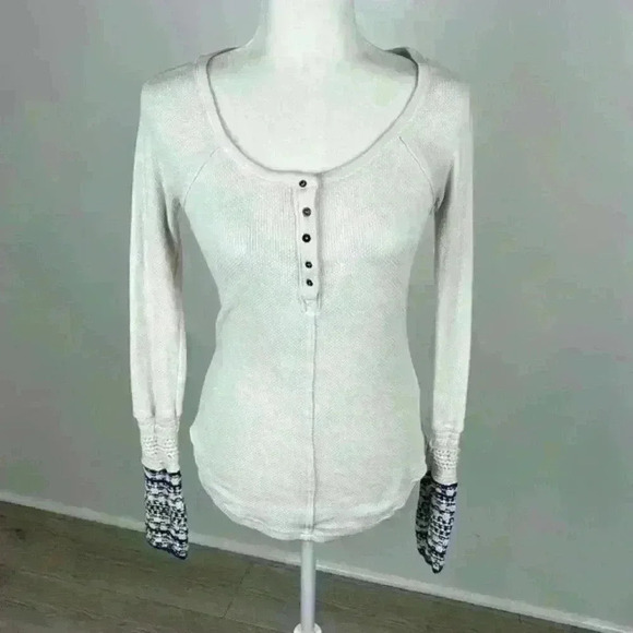 Free People White & Blue Button Top Size S - Picture 1 of 12